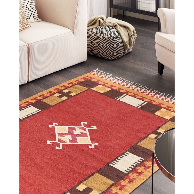 Dywan bawełniany kilim 140 x 200 cm wielokolorowy PARAKAR Dywan bawełniany kilim 140 x 200 cm wielokolorowy PARAKAR
