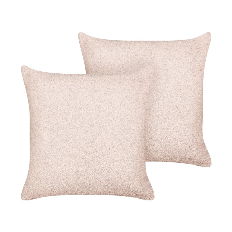 Zestaw 2 poduszek dekoracyjnych LEUZEA Boucle 45 x 45 cm Pastelowy róż Jednolity Zestaw 2 poduszek dekoracyjnych LEUZEA Boucle 45 x 45 cm Pastelowy róż Jednolity