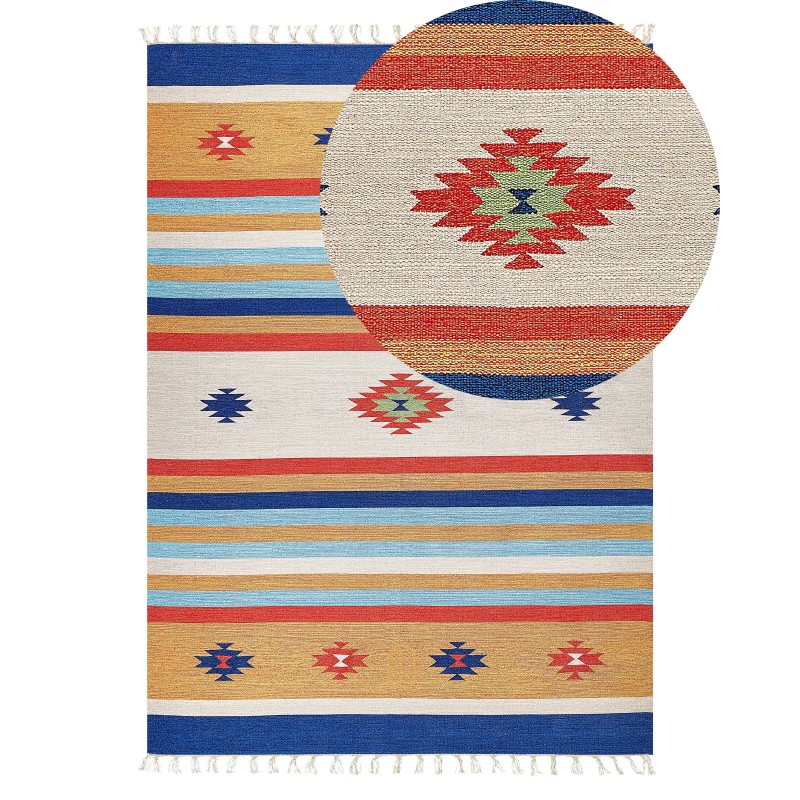 Dywan bawełniany kilim 140 x 200 cm wielokolorowy TARONIK Dywan bawełniany kilim 140 x 200 cm wielokolorowy TARONIK