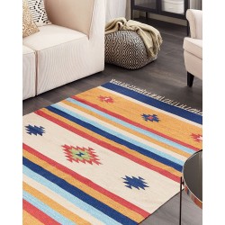 Dywan bawełniany kilim 140 x 200 cm wielokolorowy TARONIK Dywan bawełniany kilim 140 x 200 cm wielokolorowy TARONIK