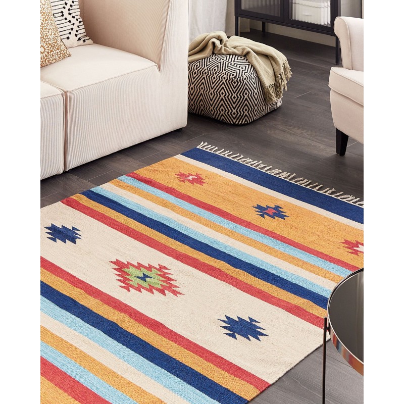 Dywan bawełniany kilim 140 x 200 cm wielokolorowy TARONIK Dywan bawełniany kilim 140 x 200 cm wielokolorowy TARONIK