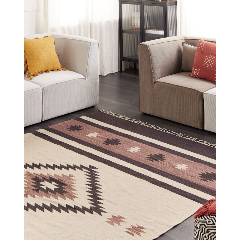 Dywan bawełniany kilim 200 x 300 cm beżowo-brązowy ARAGATS Dywan bawełniany kilim 200 x 300 cm beżowo-brązowy ARAGATS