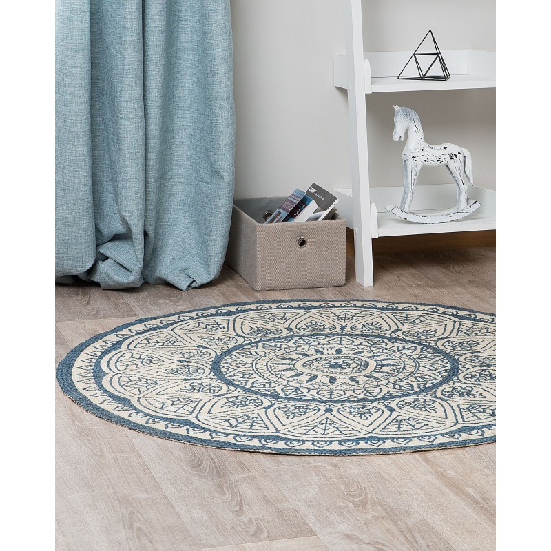 Dywan okrągły z juty ⌀ 120 cm niebieski ANADERE Dywan okrągły z juty ⌀ 120 cm niebieski ANADERE