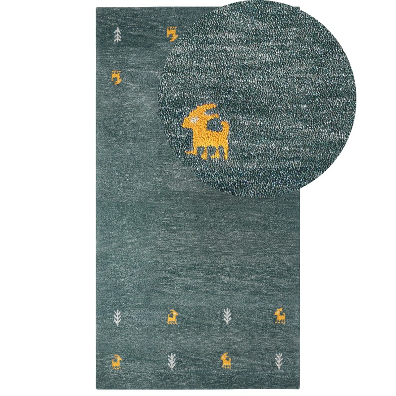 Dywan wełniany gabbeh 80 x 150 cm zielony CALTI Dywan wełniany gabbeh 80 x 150 cm zielony CALTI