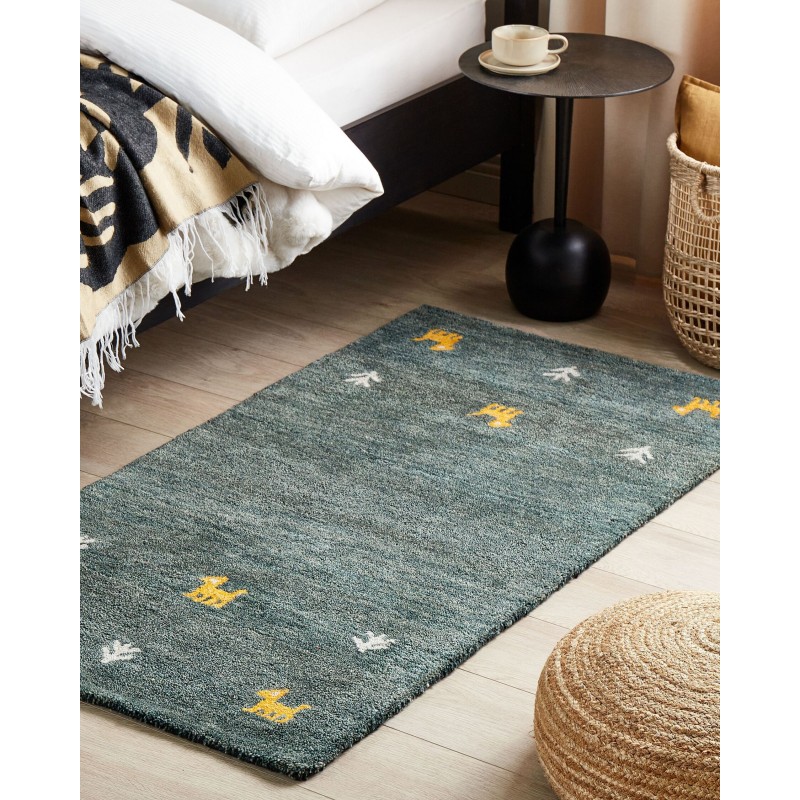 Dywan wełniany gabbeh 80 x 150 cm zielony CALTI Dywan wełniany gabbeh 80 x 150 cm zielony CALTI
