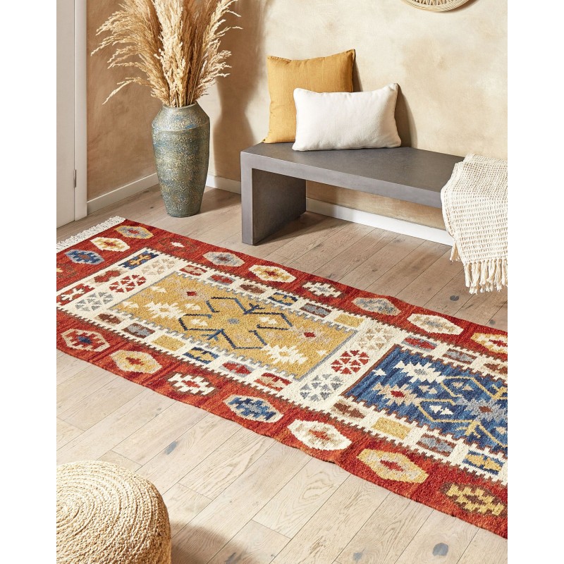 Dywan wełniany kilim 80 x 300 cm wielokolorowy VOSKEHAT Dywan wełniany kilim 80 x 300 cm wielokolorowy VOSKEHAT