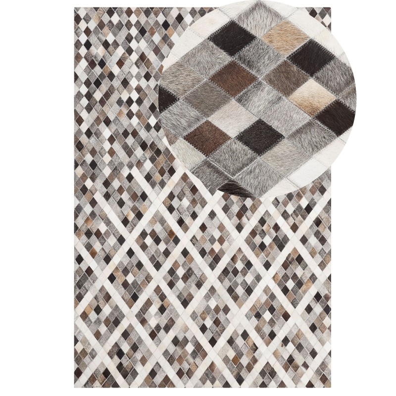 Dywan patchwork skórzany 160 x 230 cm szaro-brązowy AKDERE Dywan patchwork skórzany 160 x 230 cm szaro-brązowy AKDERE