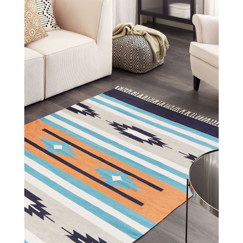 Dywan bawełniany kilim 140 x 200 cm wielokolorowy NORATUS Dywan bawełniany kilim 140 x 200 cm wielokolorowy NORATUS
