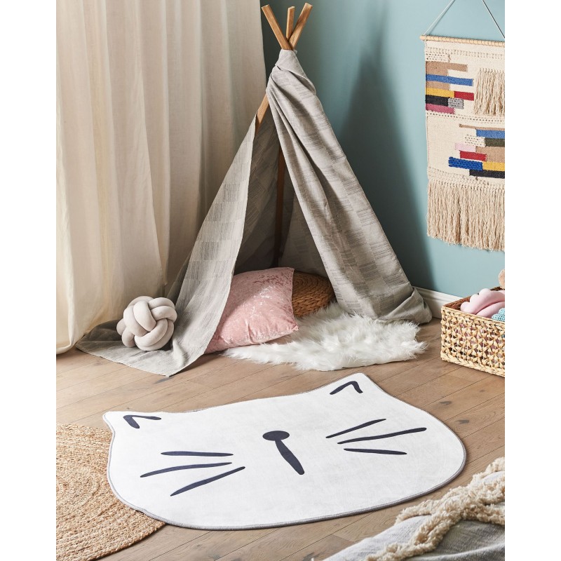 Dywan dziecięcy kot ⌀ 100 cm biały KITTY Dywan dziecięcy kot ⌀ 100 cm biały KITTY