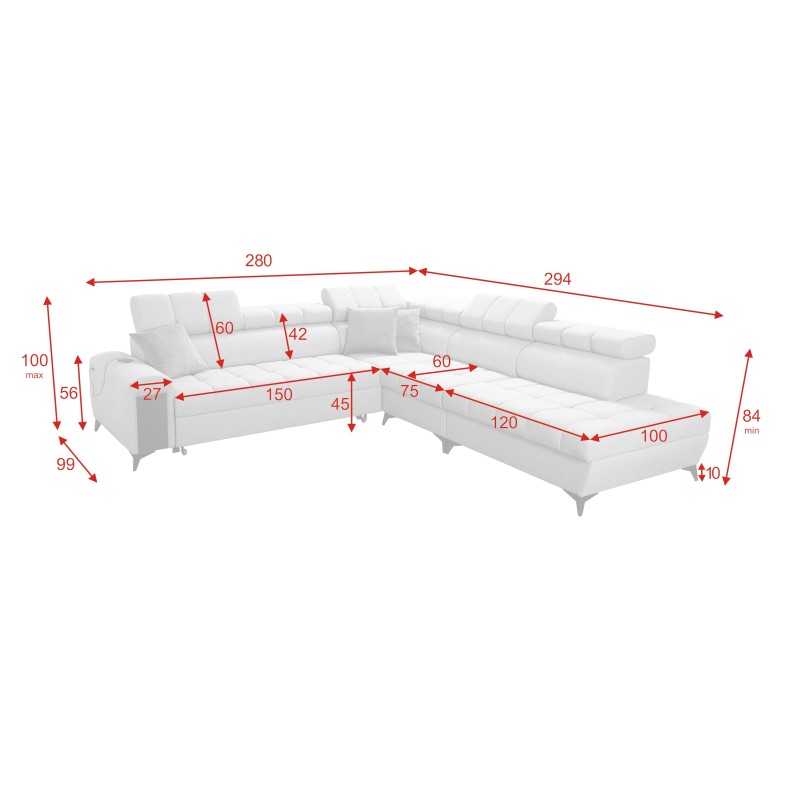 Venna IX corner sofa with sleeping function, USB port, and opening Venna IX corner sofa with sleeping function, USB port, and opening