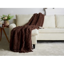Koc VELLA Bawełna 200 x 220 cm Brązowy Koc VELLA Bawełna 200 x 220 cm Brązowy