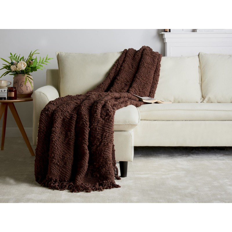 Koc VELLA Bawełna 200 x 220 cm Brązowy Koc VELLA Bawełna 200 x 220 cm Brązowy