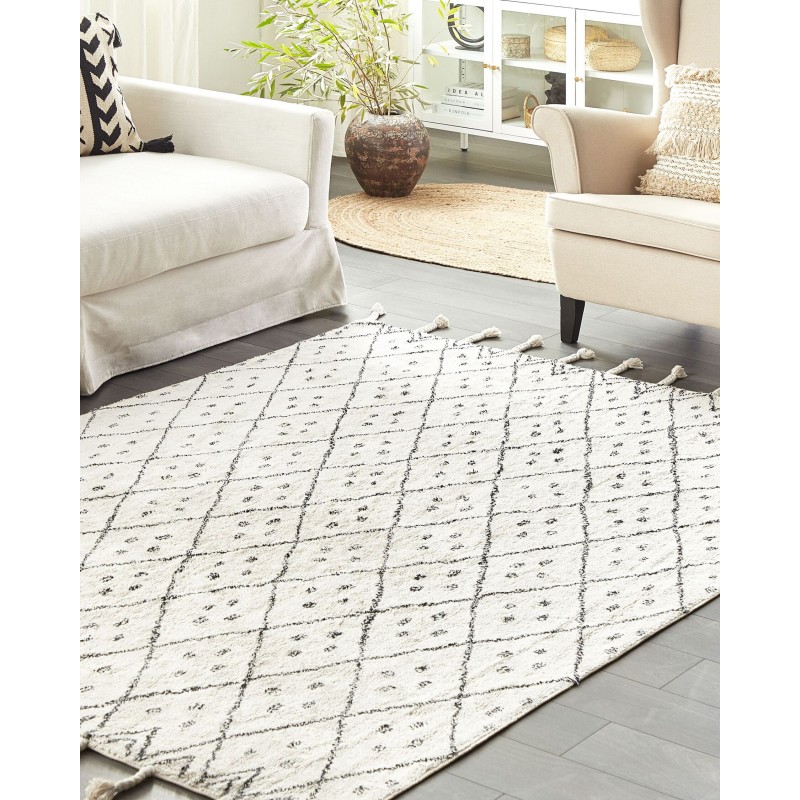 Dywan bawełniany 160 x 230 cm biało-czarny AGADIR Dywan bawełniany 160 x 230 cm biało-czarny AGADIR