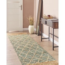 Dywan z juty 80 x 300 cm zielony z beżowym TELLIKAYA Dywan z juty 80 x 300 cm zielony z beżowym TELLIKAYA