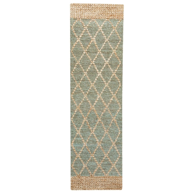 Dywan z juty 80 x 300 cm zielony z beżowym TELLIKAYA Dywan z juty 80 x 300 cm zielony z beżowym TELLIKAYA