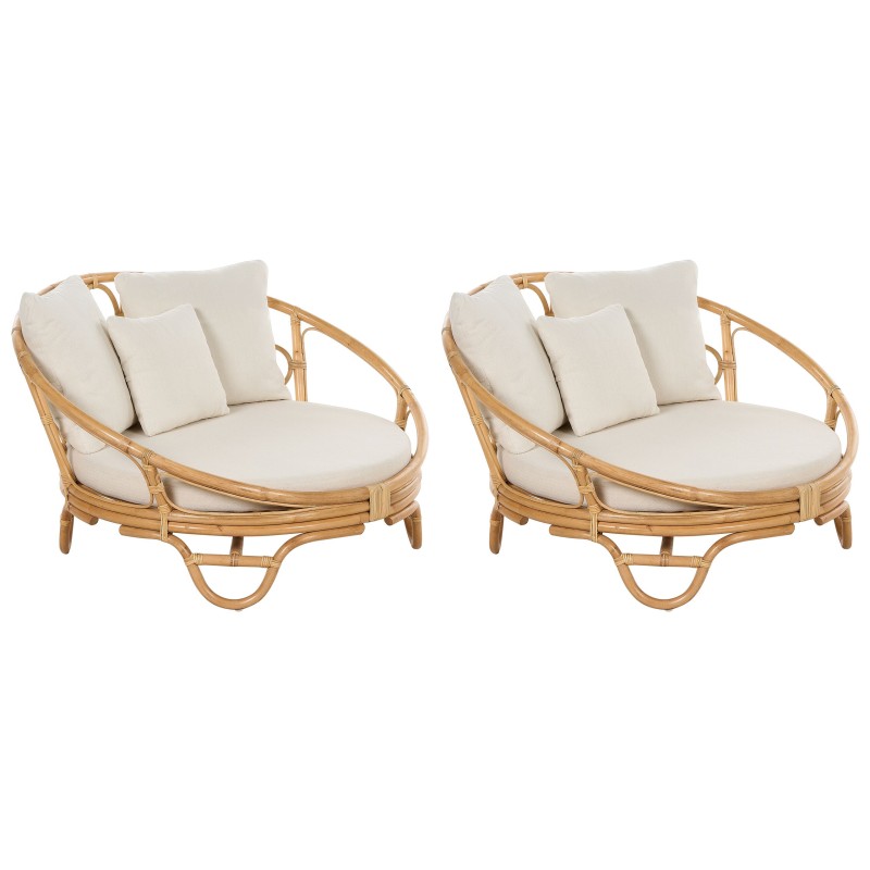 Zestaw 2 łóżek ogrodowych ROSSANO Rattan Naturalny Zestaw 2 łóżek ogrodowych ROSSANO Rattan Naturalny