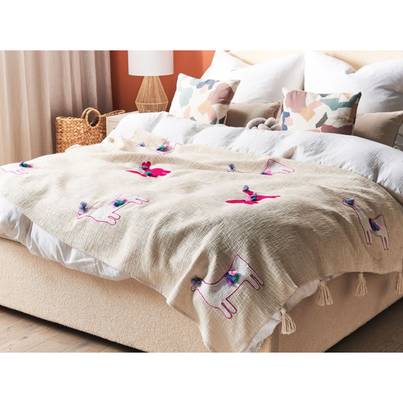 Koc NANDYAL Bawełna 130 x 180 cm Beżowy Koc NANDYAL Bawełna 130 x 180 cm Beżowy