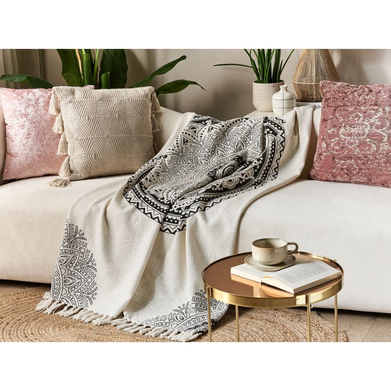 Koc BERHAMPORE Bawełna 130 x 180 cm Beżowy Koc BERHAMPORE Bawełna 130 x 180 cm Beżowy