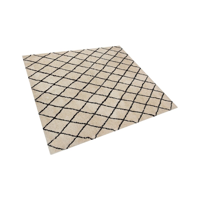 Dywan 200 x 200 cm beżowo-czarny MIDYAT Dywan 200 x 200 cm beżowo-czarny MIDYAT