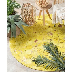 Dywan patchwork okrągły skórzany ⌀ 140 cm żółty ZEYTIN Dywan patchwork okrągły skórzany ⌀ 140 cm żółty ZEYTIN