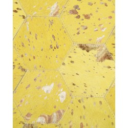Dywan patchwork okrągły skórzany ⌀ 140 cm żółty ZEYTIN Dywan patchwork okrągły skórzany ⌀ 140 cm żółty ZEYTIN