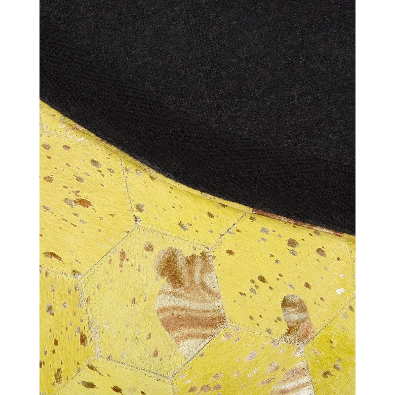 Dywan patchwork okrągły skórzany ⌀ 140 cm żółty ZEYTIN Dywan patchwork okrągły skórzany ⌀ 140 cm żółty ZEYTIN