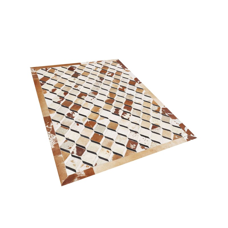 Dywan patchwork skórzany 140 x 200 cm brązowy SERINOVA Dywan patchwork skórzany 140 x 200 cm brązowy SERINOVA