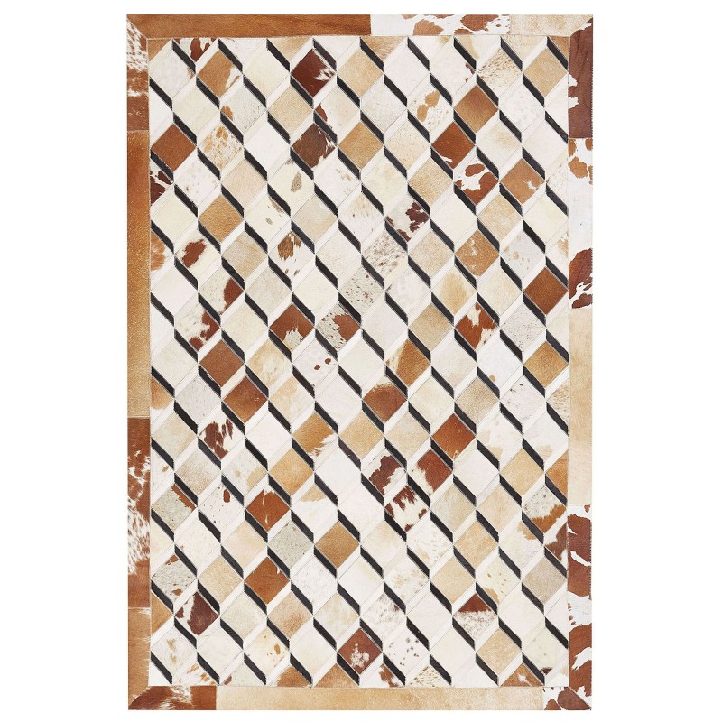 Dywan patchwork skórzany 140 x 200 cm brązowy SERINOVA Dywan patchwork skórzany 140 x 200 cm brązowy SERINOVA