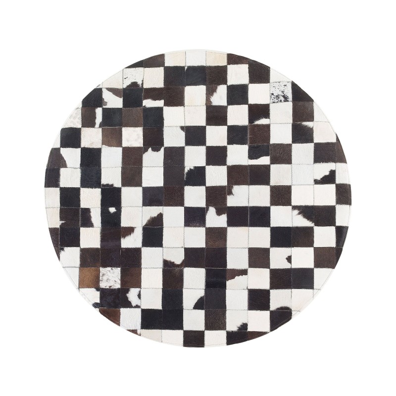 Dywan patchwork okrągły skórzany ⌀ 140 cm czarno-biały BERGAMA Dywan patchwork okrągły skórzany ⌀ 140 cm czarno-biały BERGAMA
