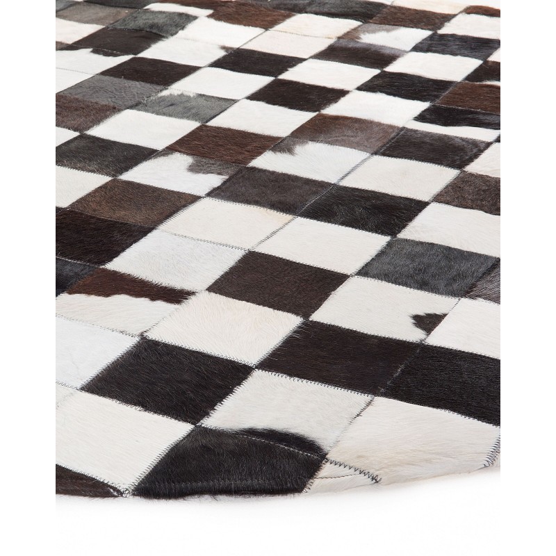 Dywan patchwork okrągły skórzany ⌀ 140 cm czarno-biały BERGAMA Dywan patchwork okrągły skórzany ⌀ 140 cm czarno-biały BERGAMA