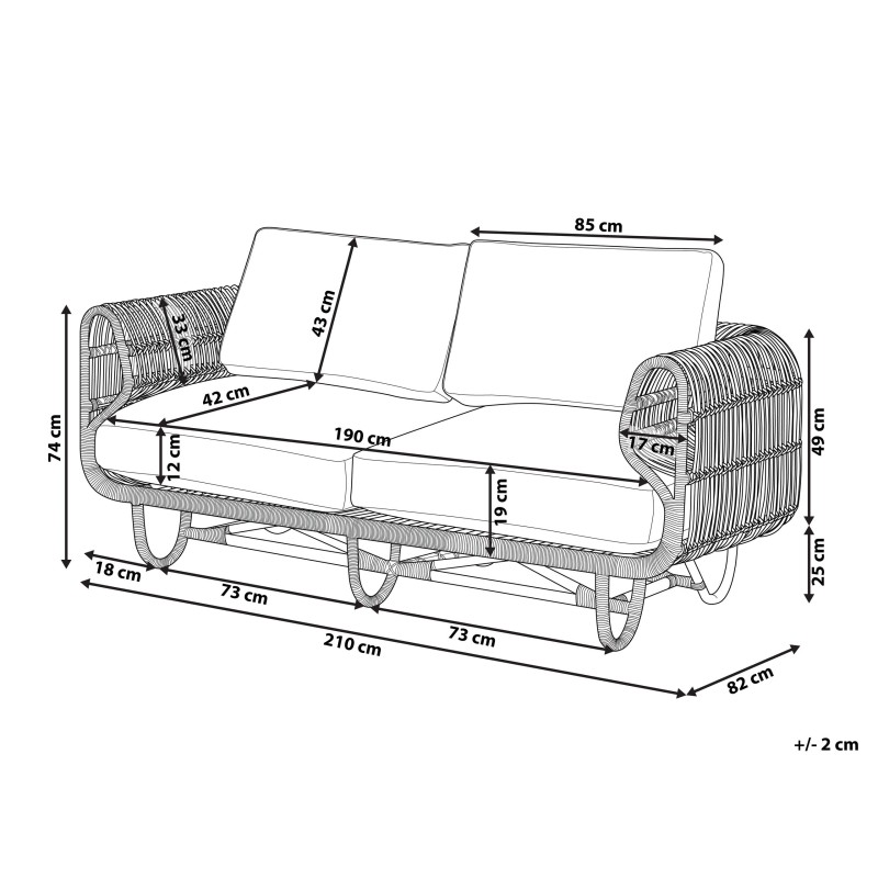 Sofa 2-osobowa rattanowa naturalna DOLCEDO Sofa 2-osobowa rattanowa naturalna DOLCEDO
