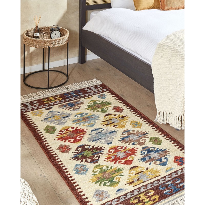 Dywan wełniany kilim 80 x 150 cm wielokolorowy AKNALICH Dywan wełniany kilim 80 x 150 cm wielokolorowy AKNALICH
