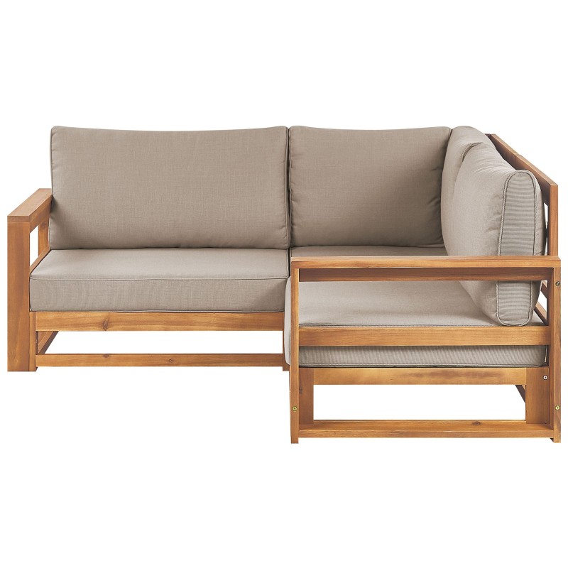 Sofa ogrodowa z certyfikowanego drewna akacjowego 2-osobowa narożna jasna TIMOR II Sofa ogrodowa z certyfikowanego drewna akacjowego 2-osobowa narożna jasna TIMOR II