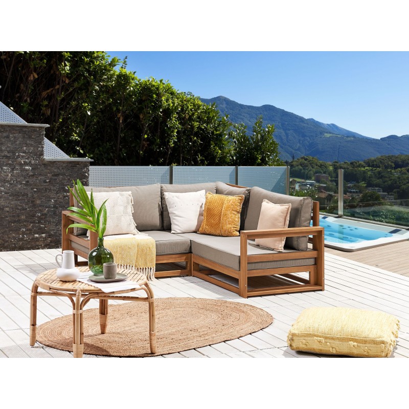 Sofa ogrodowa z certyfikowanego drewna akacjowego 2-osobowa narożna jasna TIMOR II Sofa ogrodowa z certyfikowanego drewna akacjowego 2-osobowa narożna jasna TIMOR II