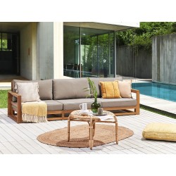 Sofa ogrodowa z certyfikowanego drewna akacjowego 3-osobowa jasna TIMOR II Sofa ogrodowa z certyfikowanego drewna akacjowego 3-osobowa jasna TIMOR II