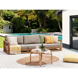 Sofa ogrodowa z certyfikowanego drewna akacjowego 3-osobowa jasna TIMOR II Sofa ogrodowa z certyfikowanego drewna akacjowego 3-osobowa jasna TIMOR II