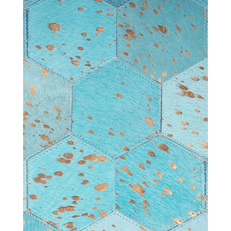 Dywan patchwork okrągły skórzany ⌀ 140 cm turkusowy ZEYTIN Dywan patchwork okrągły skórzany ⌀ 140 cm turkusowy ZEYTIN