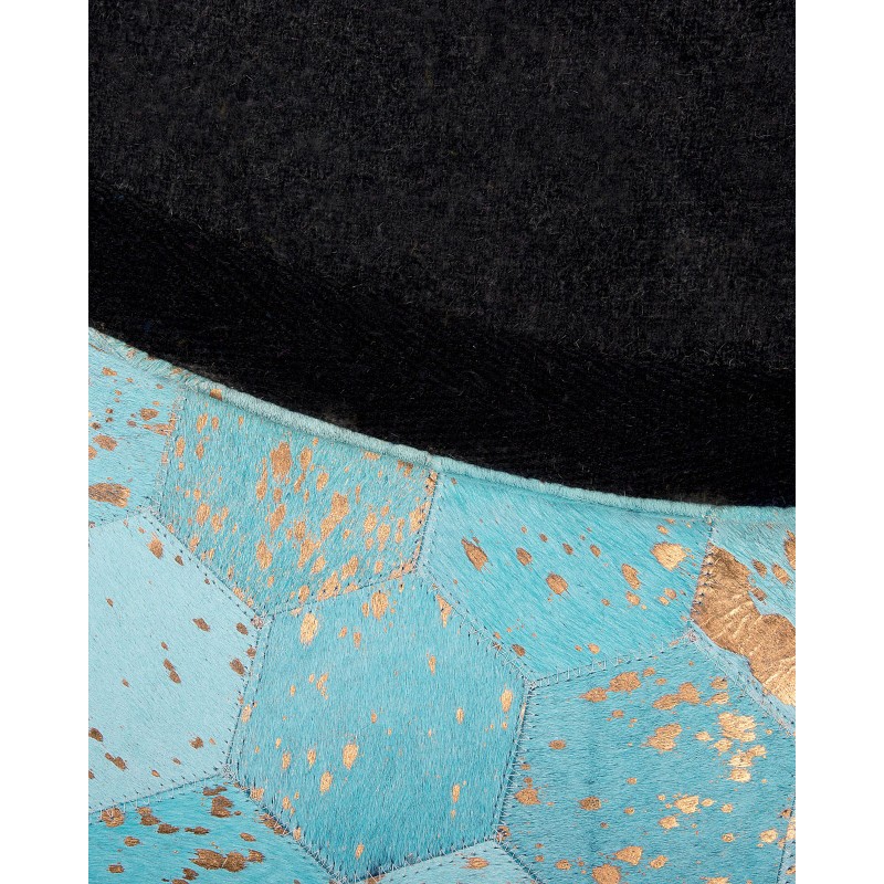 Dywan patchwork okrągły skórzany ⌀ 140 cm turkusowy ZEYTIN Dywan patchwork okrągły skórzany ⌀ 140 cm turkusowy ZEYTIN