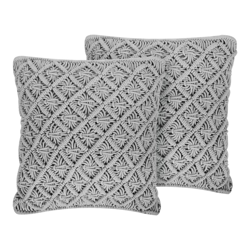 Zestaw 2 poduszek dekoracyjnych KIZKALESI Bawełna 45 x 40 cm Szary Wzór geometryczny Zestaw 2 poduszek dekoracyjnych KIZKALESI Bawełna 45 x 40 cm Szary Wzór geometryczny