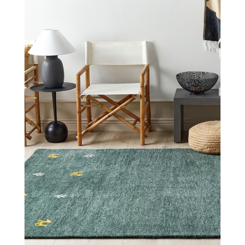 Dywan wełniany gabbeh 160 x 230 cm zielony CALTI Dywan wełniany gabbeh 160 x 230 cm zielony CALTI