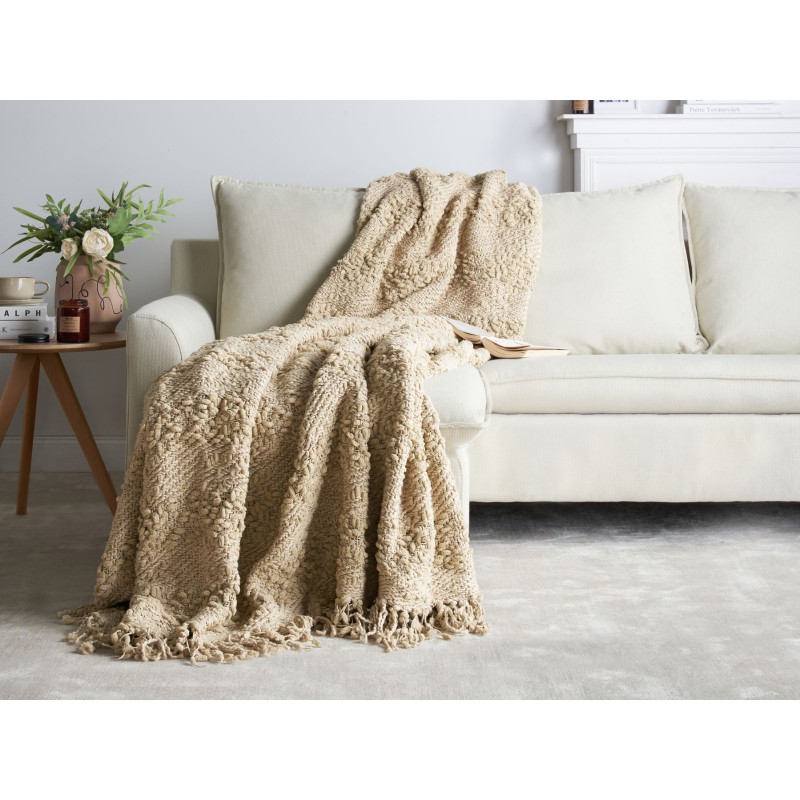 Koc VELLA Bawełna 190 x 230 cm Beżowy Koc VELLA Bawełna 190 x 230 cm Beżowy