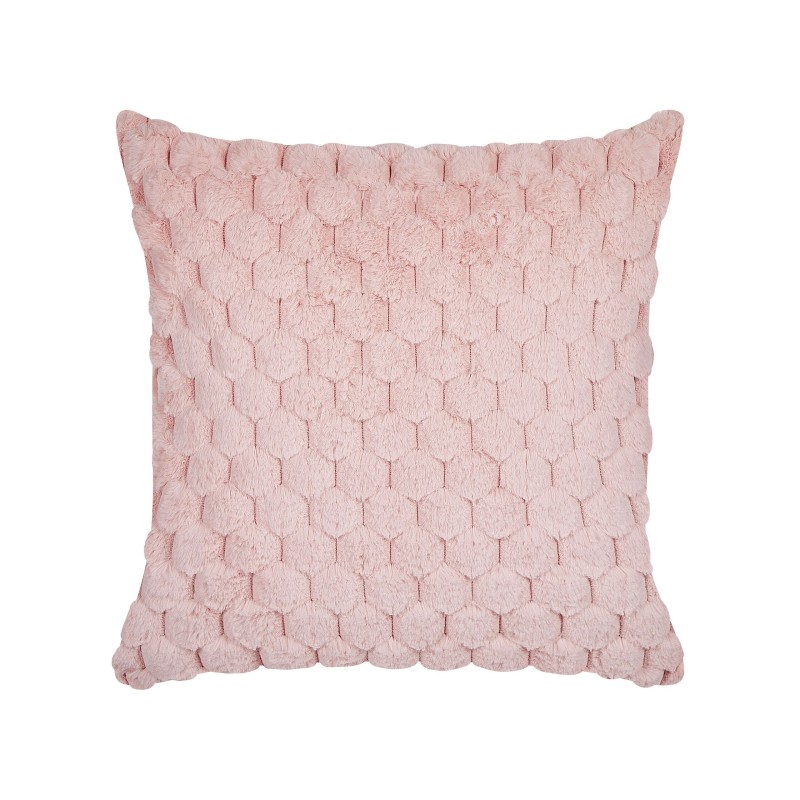 Zestaw 2 poduszek dekoracyjnych PURSLANE Sztuczne futro 43 x 43 cm Pastelowy róż Wzór geometryczny Zestaw 2 poduszek dekoracyjnych PURSLANE Sztuczne futro 43 x 43 cm Pastelowy róż Wzór geometryczny