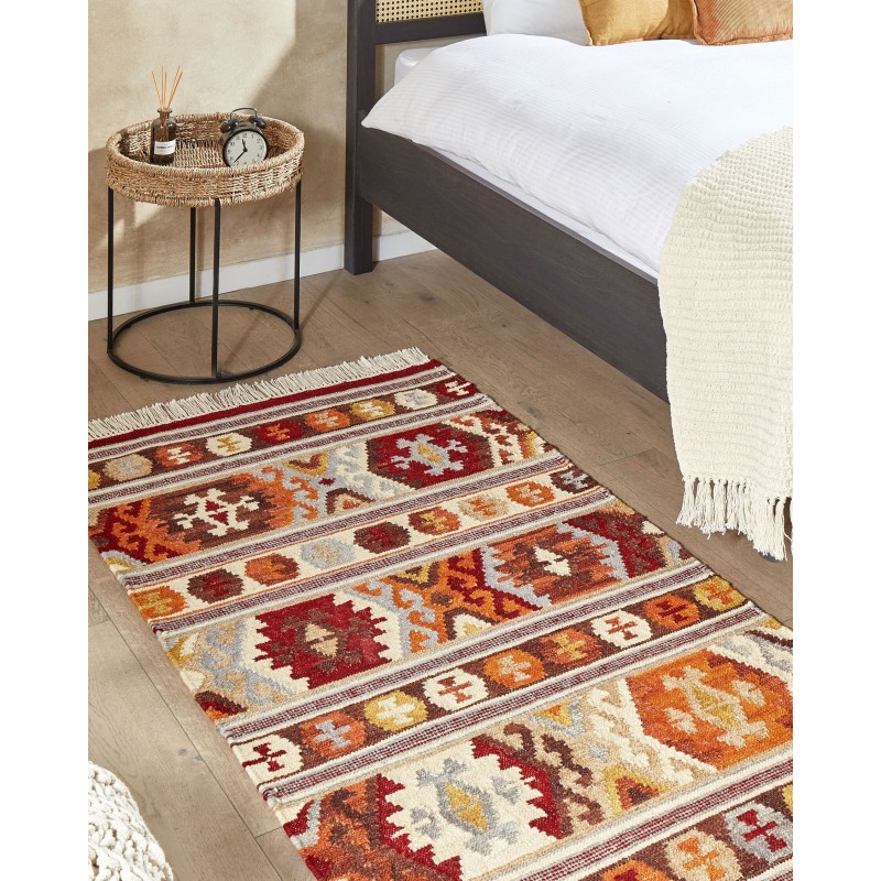 Dywan wełniany kilim 80 x 150 cm wielokolorowy AYGAVAN Dywan wełniany kilim 80 x 150 cm wielokolorowy AYGAVAN