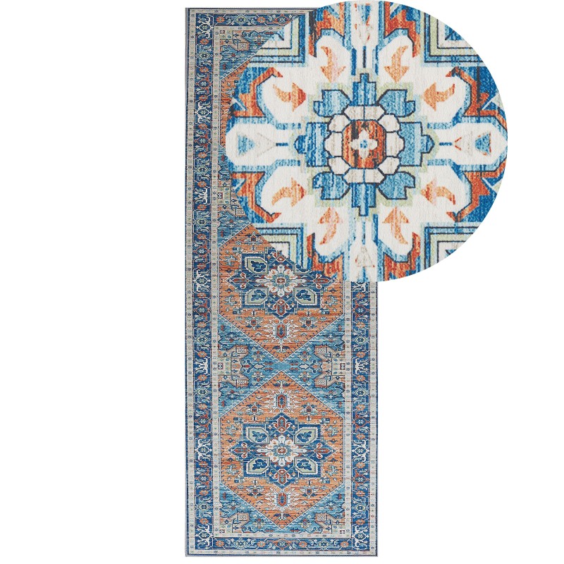 Dywan 70 x 200 cm niebiesko-pomarańczowy RITAPURAM Dywan 70 x 200 cm niebiesko-pomarańczowy RITAPURAM