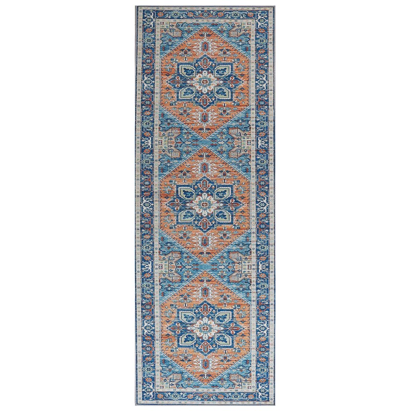 Dywan 70 x 200 cm niebiesko-pomarańczowy RITAPURAM Dywan 70 x 200 cm niebiesko-pomarańczowy RITAPURAM