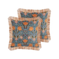 Zestaw 2 poduszek dekoracyjnych MITELLA Welur 45 x 45 cm Niebieski Wzór kwiatowy