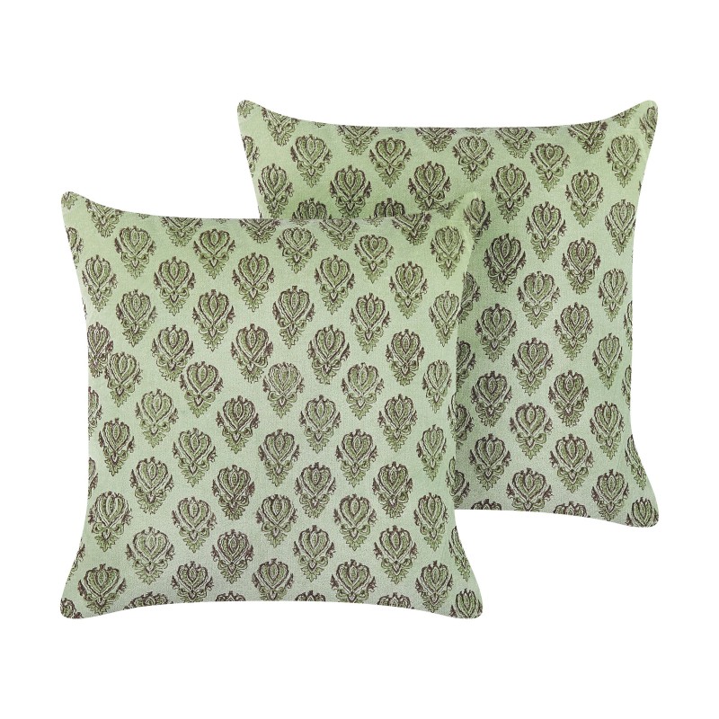 Zestaw 2 poduszek dekoracyjnych RUNGIA Welur 45 x 45 cm Zielony Wzór kwiatowy Zestaw 2 poduszek dekoracyjnych RUNGIA Welur 45 x 45 cm Zielony Wzór kwiatowy