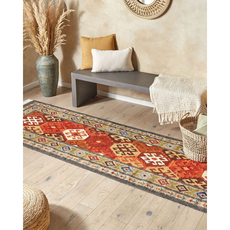 Dywan wełniany kilim 80 x 300 cm wielokolorowy URTSADZOR Dywan wełniany kilim 80 x 300 cm wielokolorowy URTSADZOR