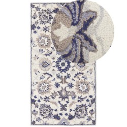 Dywan wełniany 80 x 150 cm beżowo-niebieski KUMRU Dywan wełniany 80 x 150 cm beżowo-niebieski KUMRU
