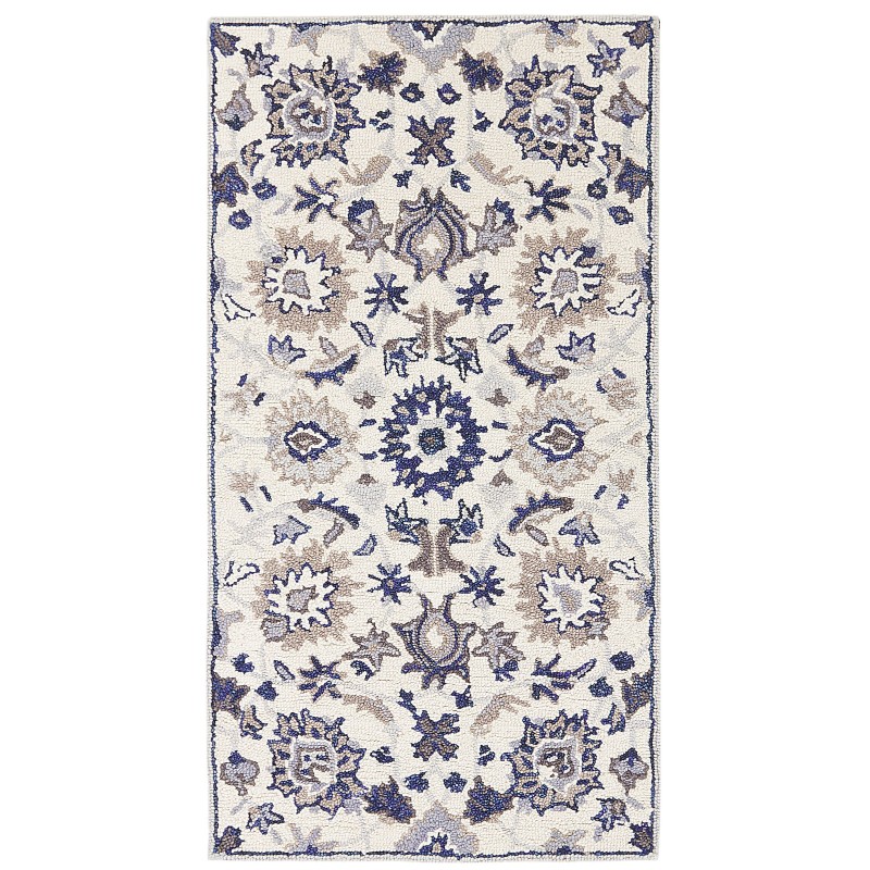 Dywan wełniany 80 x 150 cm beżowo-niebieski KUMRU Dywan wełniany 80 x 150 cm beżowo-niebieski KUMRU